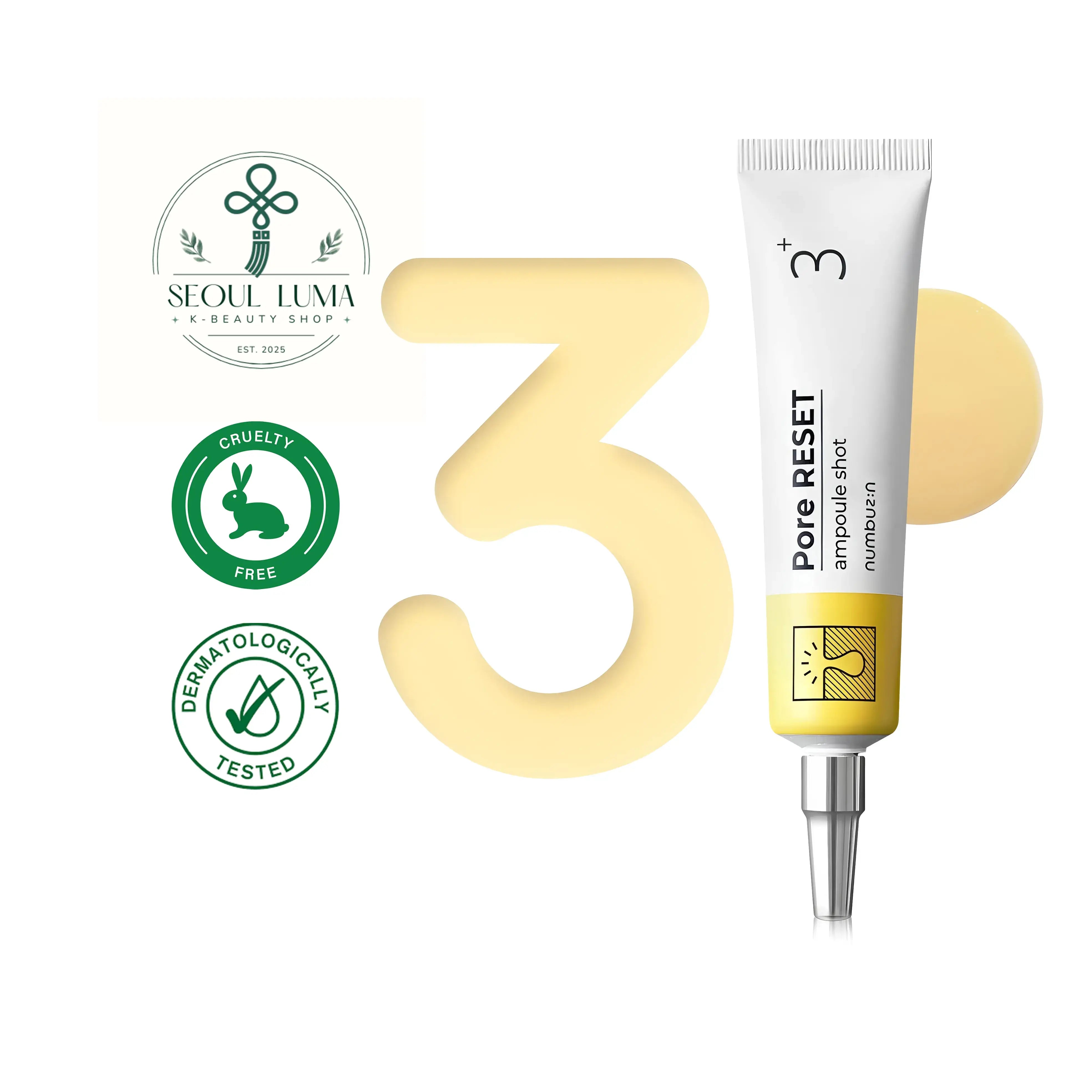 NUMBUZIN No.3 Pore Reset Ampoule Shot with retinol, niacinamide, adenosine, ceramide NP, and botanical extracts for pore care and skin elasticity